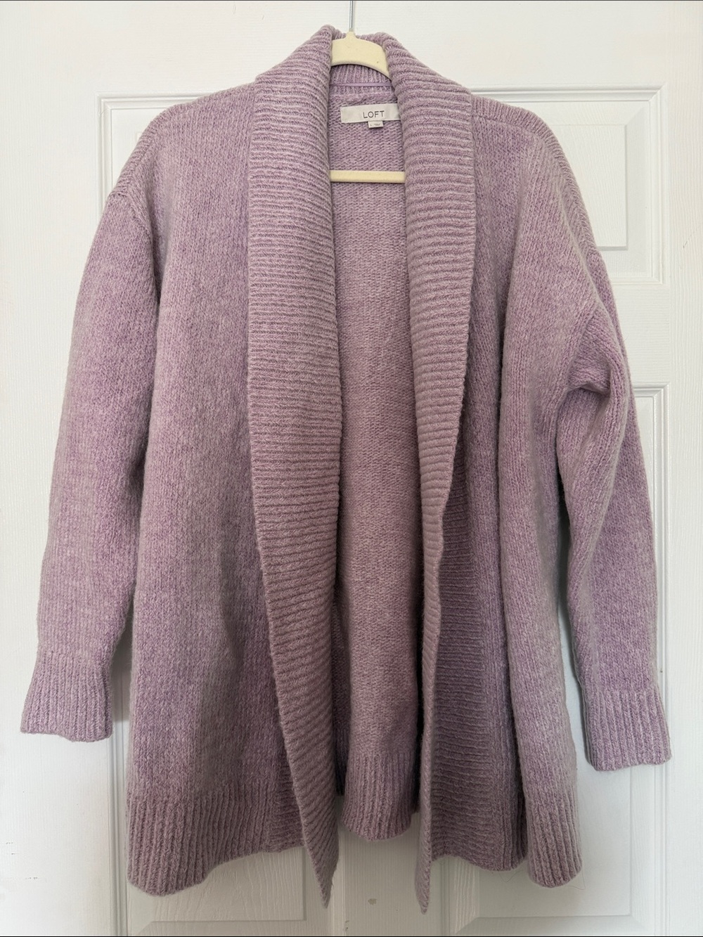 LOFT Lilac Shawl-Collar Open-Front Cardigan